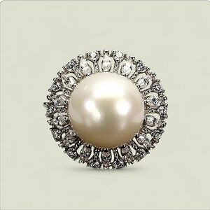 925 Sterling Silver Ring Sz 6.75-7 (adjustable) with Cultured Pearl 11.5mm